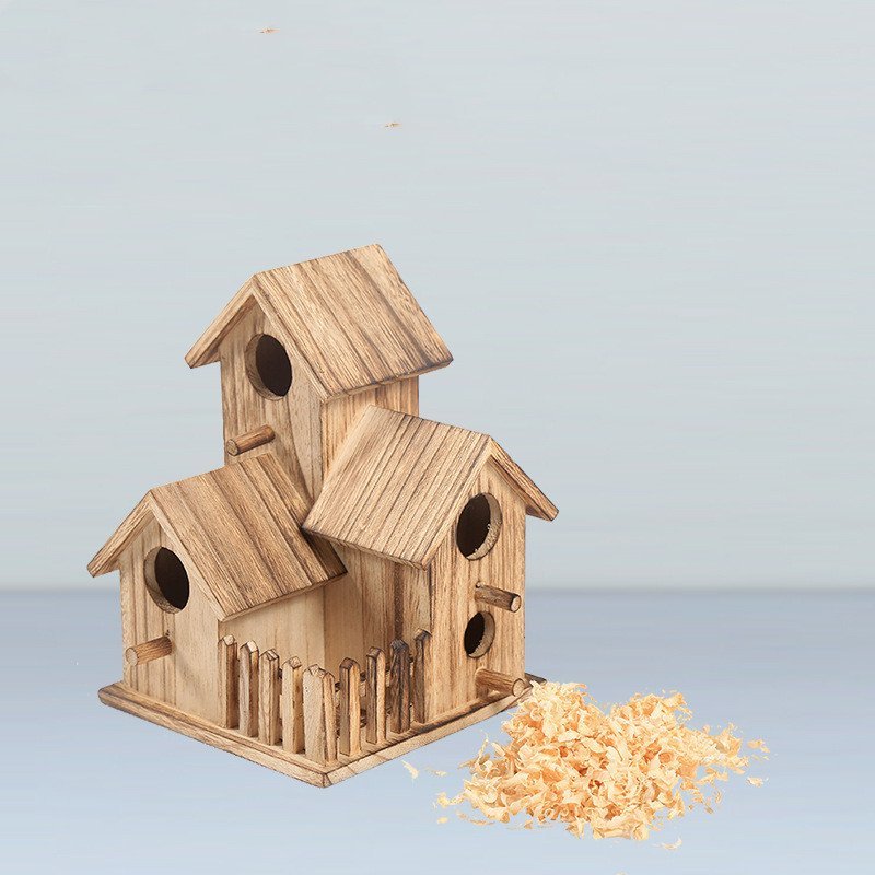 Quality Bird Nest Creative Solid Wood Diy Crafts Three Parrot Cage Outdoor Garden Bird House - Image 2