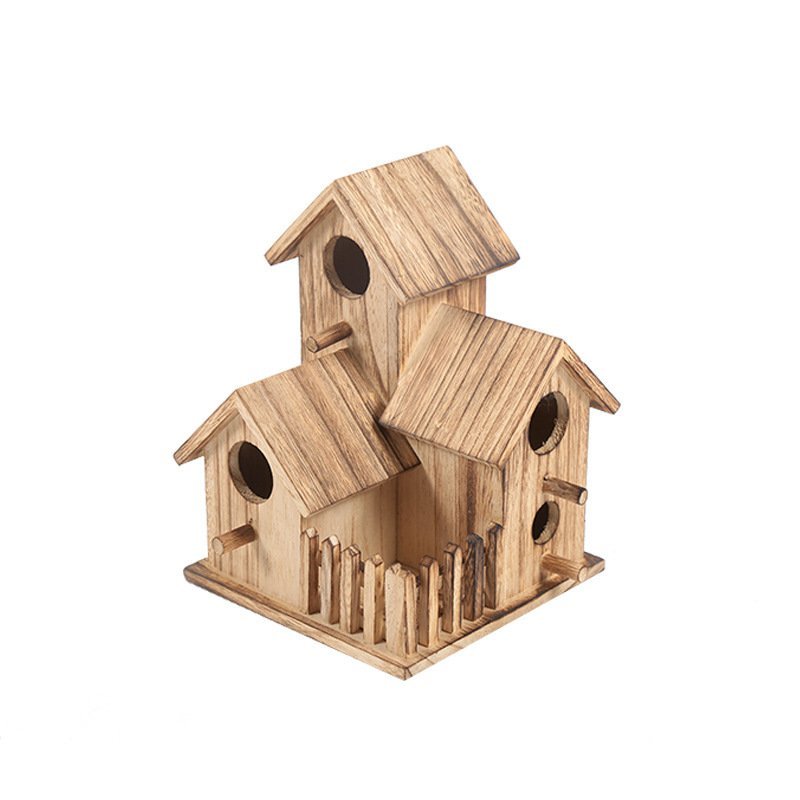 Quality Bird Nest Creative Solid Wood Diy Crafts Three Parrot Cage Outdoor Garden Bird House - Image 3