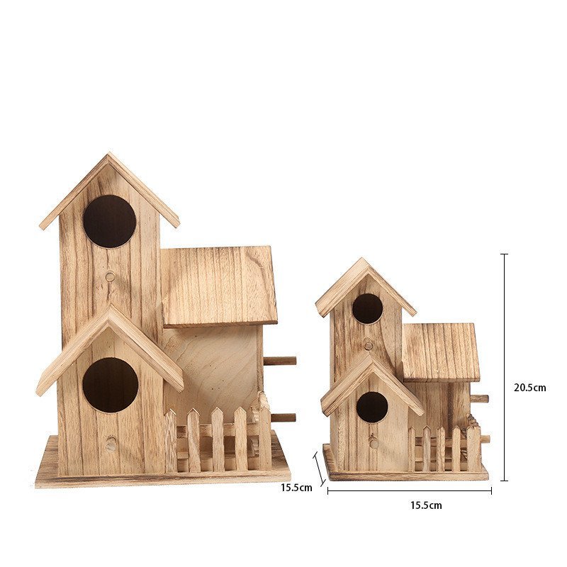 Quality Bird Nest Creative Solid Wood Diy Crafts Three Parrot Cage Outdoor Garden Bird House - Image 4