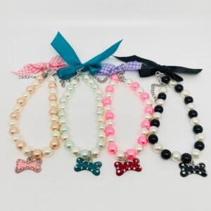 Rhinestone Bone Necklace Bow Pet Pearl Collar
