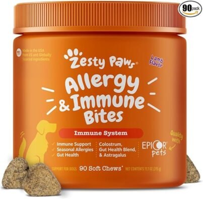 Zesty Paws Allergy Immune Bites - Dog Allergy Chews, Dog Probiotics for Itchy Skin and Ears, Lamb, 90ct