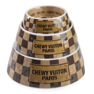 Tan Checker Chewy Vuiton Bowl - 3 Sizes!! Dog Bowls