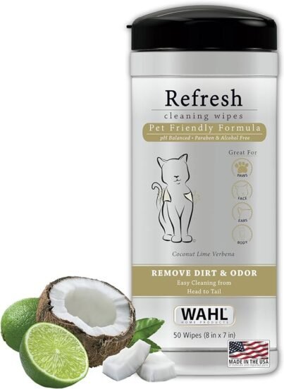 Wahl USA Cat Refresh Cleaning Wipes with Oatmeal Formula for Refreshing and Cleaning Dirty Cats - 50 Count - 820017-500