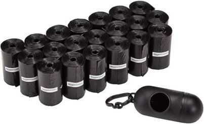 Standard Dog Poop Bags With Dispenser and Leash Clip, Unscented, 300 Count, 20 Pack of 15, Black, 13 Inch x 9 Inch