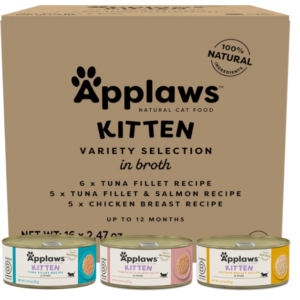Applaws: Kitten Wet Cat Food Tuna, Salmon & Chicken Variety in Broth – 16 Pack