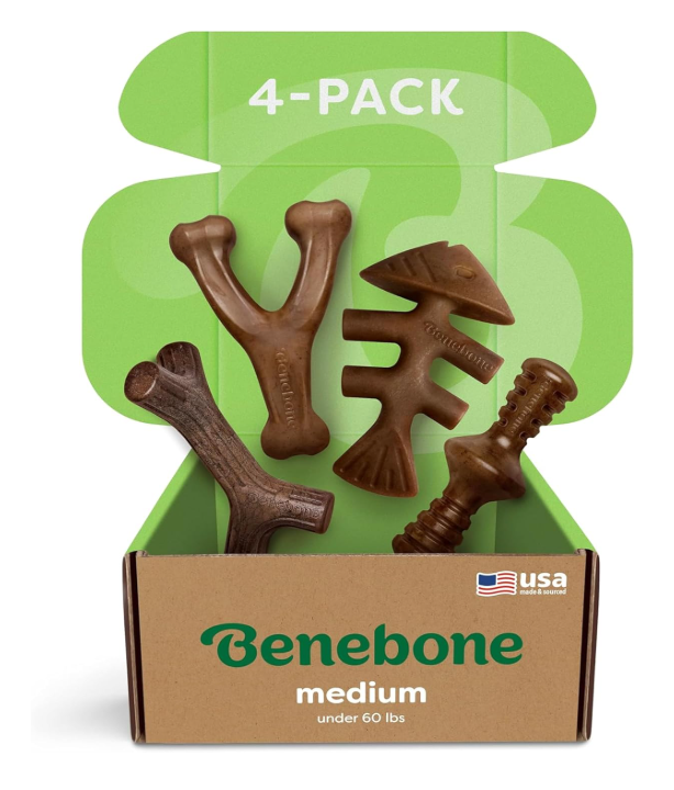 Benebone: Medium 4-Pack Dog Chew Toys – For Dogs Under 60 lbs