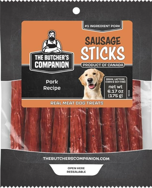 The Butcher's Companion: Sausage Sticks Dog Treats – Pork Recipe, 6.17 oz