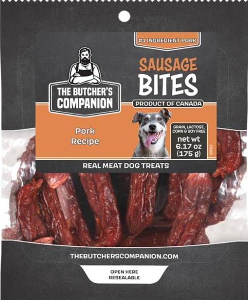 Butcher's Companion: Pork Sausage Bites Dog Treats – Delicious pork-flavored dog treats. 6.17 oz.