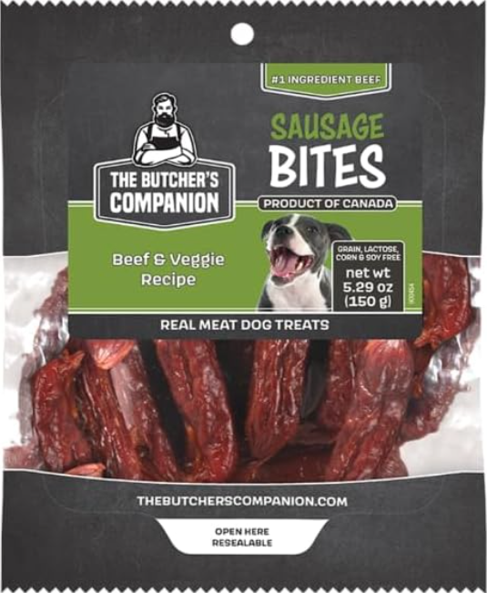 The Butcher's Companion: Beef & Veggie Sausage Bites Dog Treats – 5.29 oz