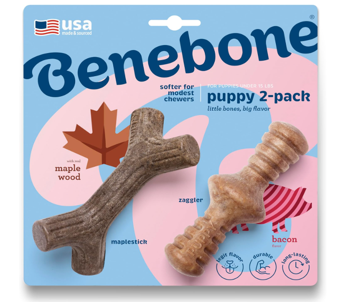 Benebone:Puppy Maplestick & Zaggler Chew Toys – Bacon & Maplewood Flavor, Tiny, 2-Pack