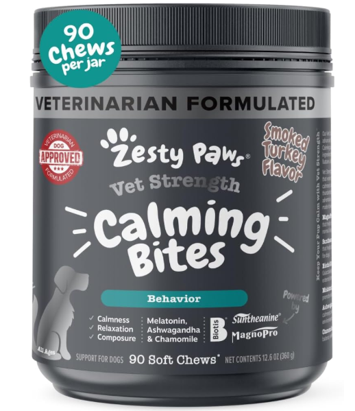 Zesty Paws: Vet Strength Calming Chews for Dogs – Smoked Turkey Flavor, 90 Count