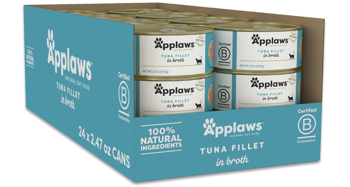 Applaws: Natural Wet Cat Food Tuna Fillet in Broth – 24 Pack, 2.47 oz Cans