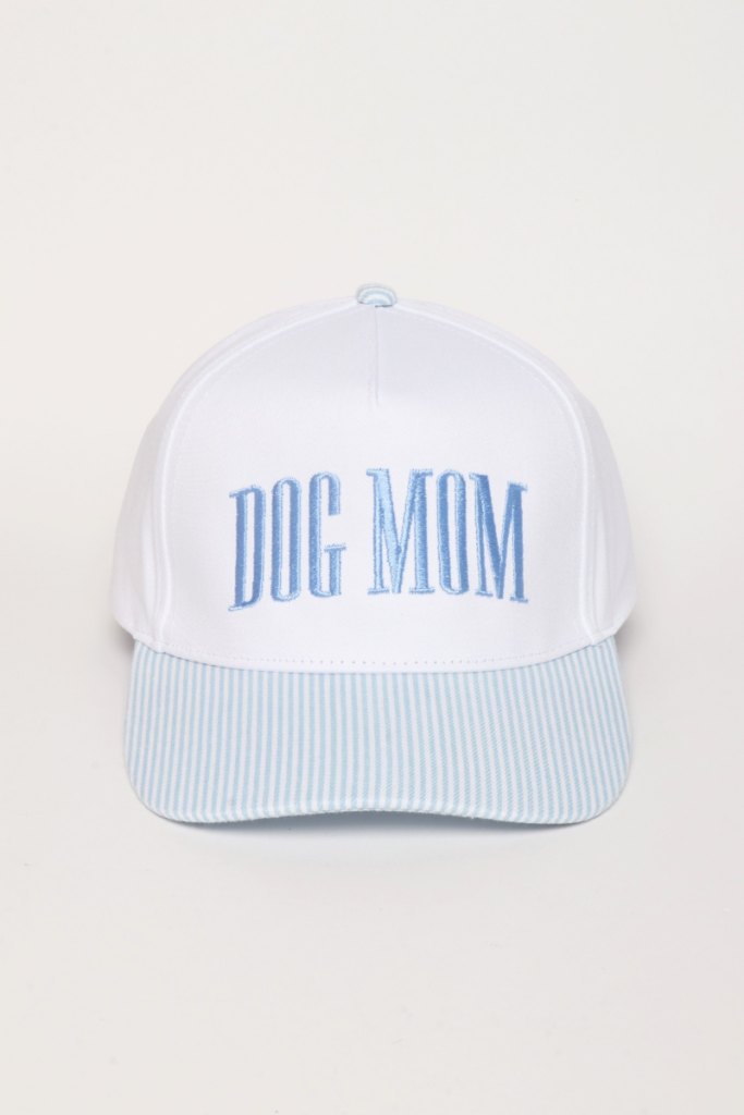 DOG MOM Embroidered Stripe Brim 5 Panel Cap